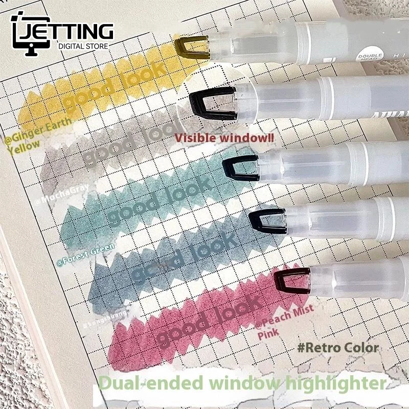

✍5Colors/Set Double Headed Highlighter Pen Set Unique Window Tip Highlighter Pen Highlighters Marker School Stationery Supplies