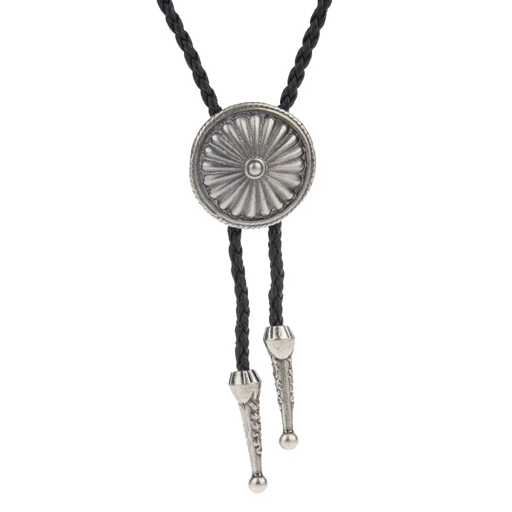 Western Cowboy Necklace Adjustable Leather Bolo Tie Daisy Pendant Southwestern Jewelry Statement Necklace for Party Gift