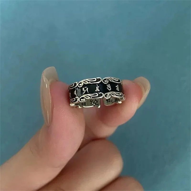 Blessing Six-syllable Great Bright Mantra Ring For Women Jewelry Ethnic Style Enamel Prajnaparamita Heart Sutra Ring For Lady