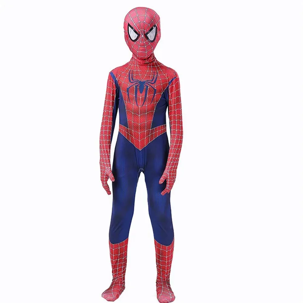 Super-herói Zentai Cosplay para crianças, Tobey Maguire, Terno Homem-Aranha, Sam Raimi Bodysuit, Homem-Aranha, Halloween, Homem