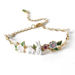 Cute Rabbit Charm Bracelet For Women Girl Animal Pearl Chain Bangle Bracelet Adjustable Jewelry Gifts