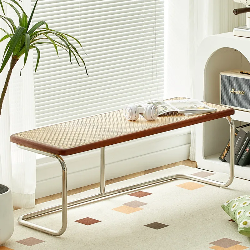 

Nordic creative rattan bench home door solid wood shoe changing stool bedroom medieval bedside stool homestay entrance low stool