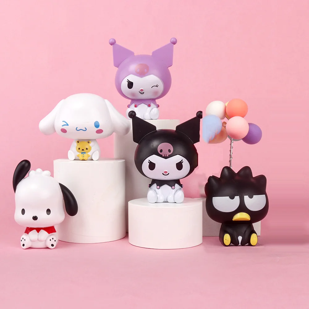 

Sanrio Kuromi Kawaii Pacha Dog Doll Plastics Figurine Model Doll Ornament Pudding Dog Toy Cake Decoration Model Diy Party Gifts