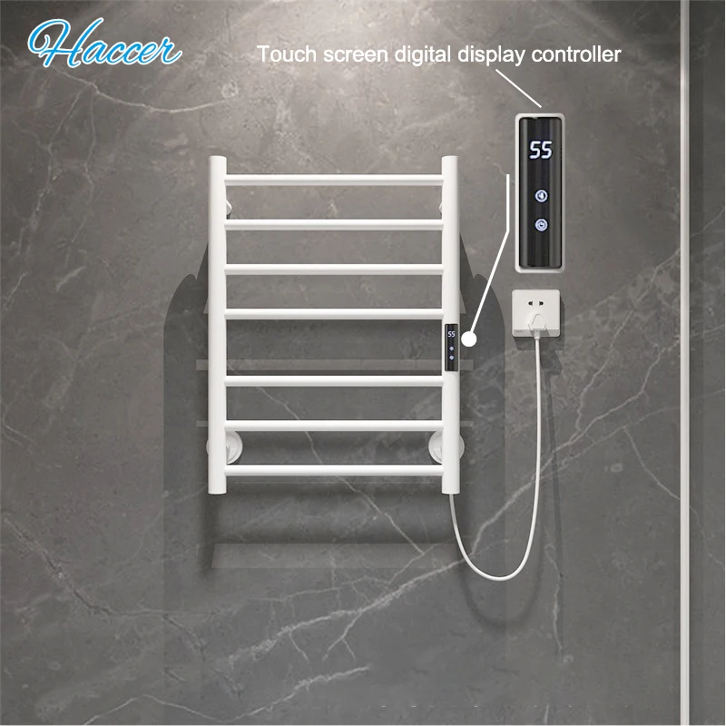 

Black/White Stainless Steel Wall Mounted Electric Towel Rack Power Saving Temperature&Time Control Touch Display Towel Dryer