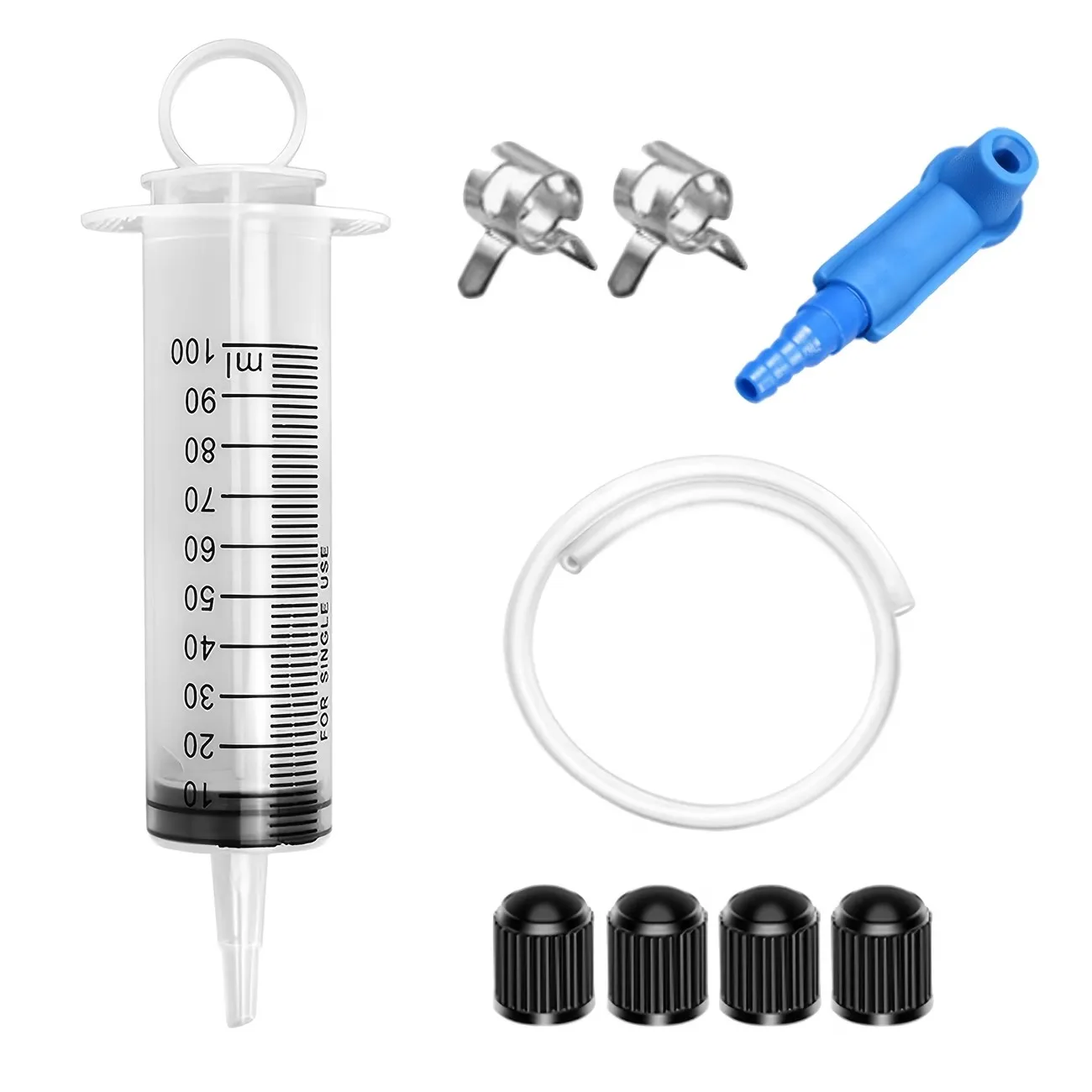 9-teiliges Auto- und Motorrad-Entlüftungsset für hydraulische Scheibenbremsen und Kupplungen, 100ml Multifunktionale Bremsflüssigkeits-Extraktions- und Befüllungsspritze mit Schlauchadapter Reparaturset – Detail 1