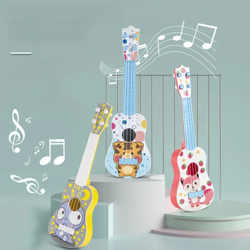 Crianças podem jogar ukulele brinquedo guitarra pode jogar instrumento de simulação iniciante iluminação instrumento educacional brinquedo música