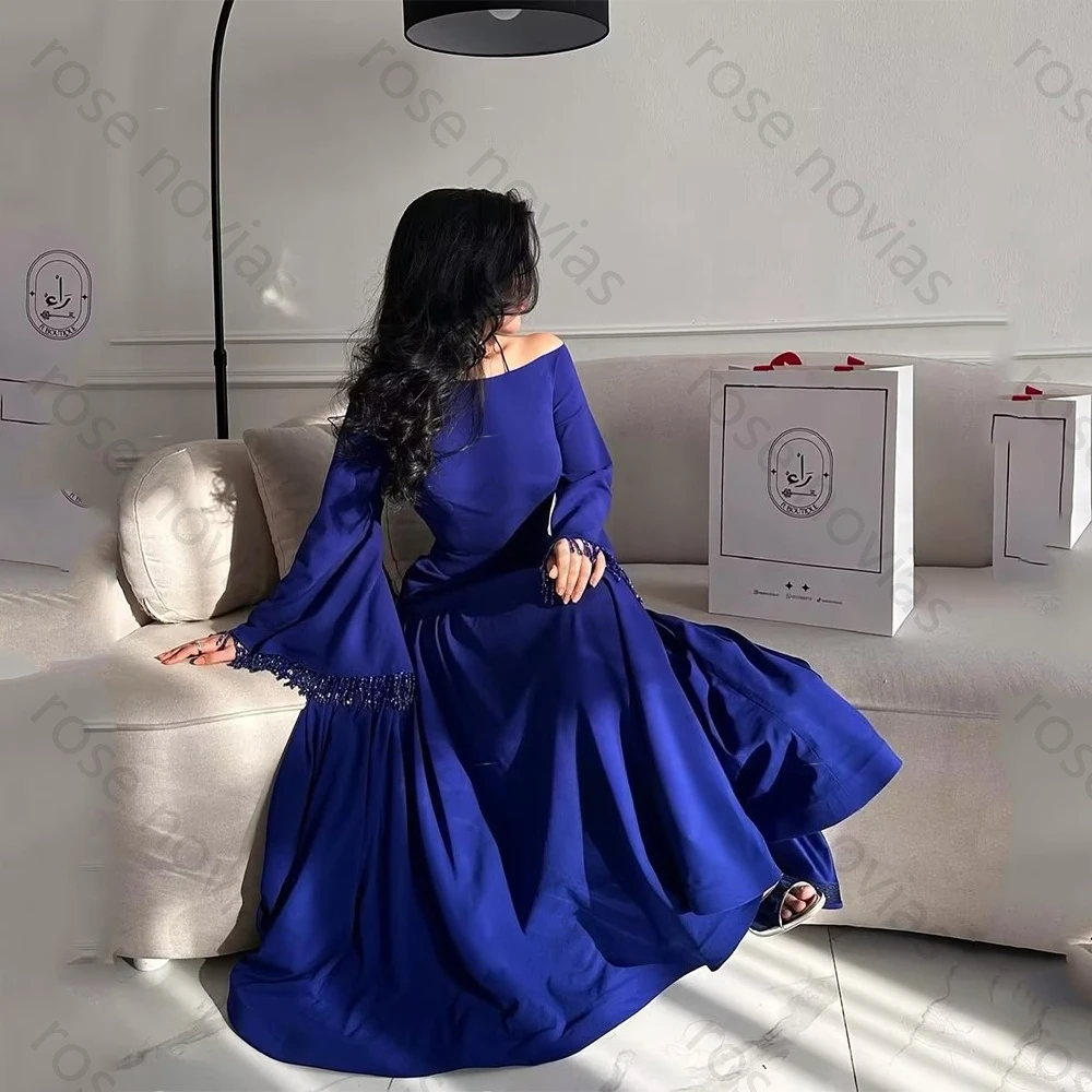 

Индивидуальные синие вечерние платья из крепа А-силуэта с вырезом-лодочкой, высокого качества, с бисерной отделкой, длиной в пол, для особых случаев и вечеринок