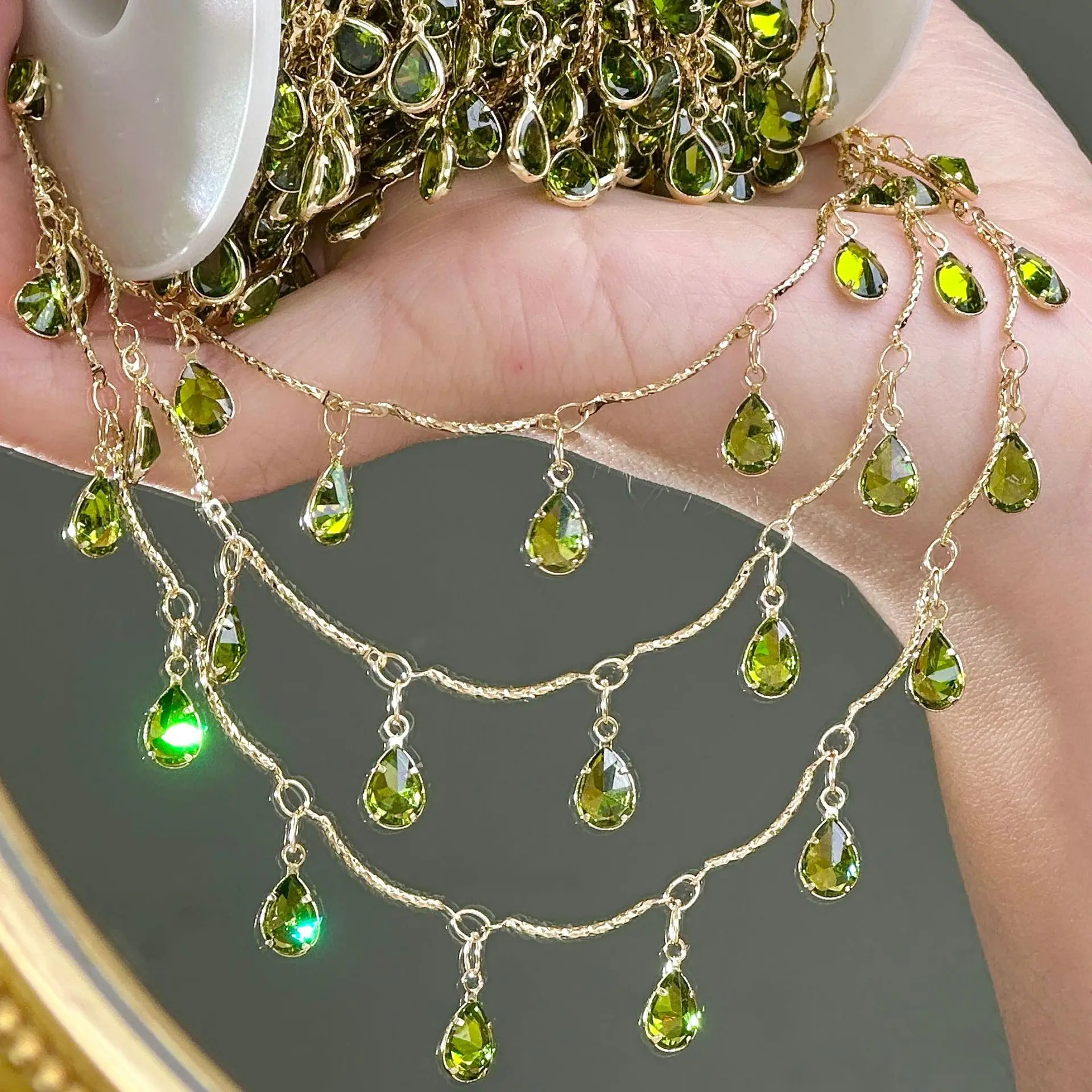 0,5/1/2m Exquisite Hängende Wassertropfen-Kristall-Quastenkette, Zirkon-Handgefertigte Kette für DIY-Armbänder, Halsketten und Kleidungszubehör