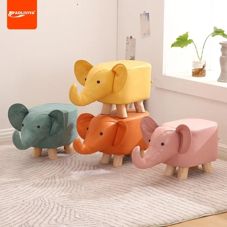 Aoliviya Solid Wood Stool Cartoon Animal Elephant Low Stool Home Living Room Fashion Small Bench Creative Children's Shape Stool