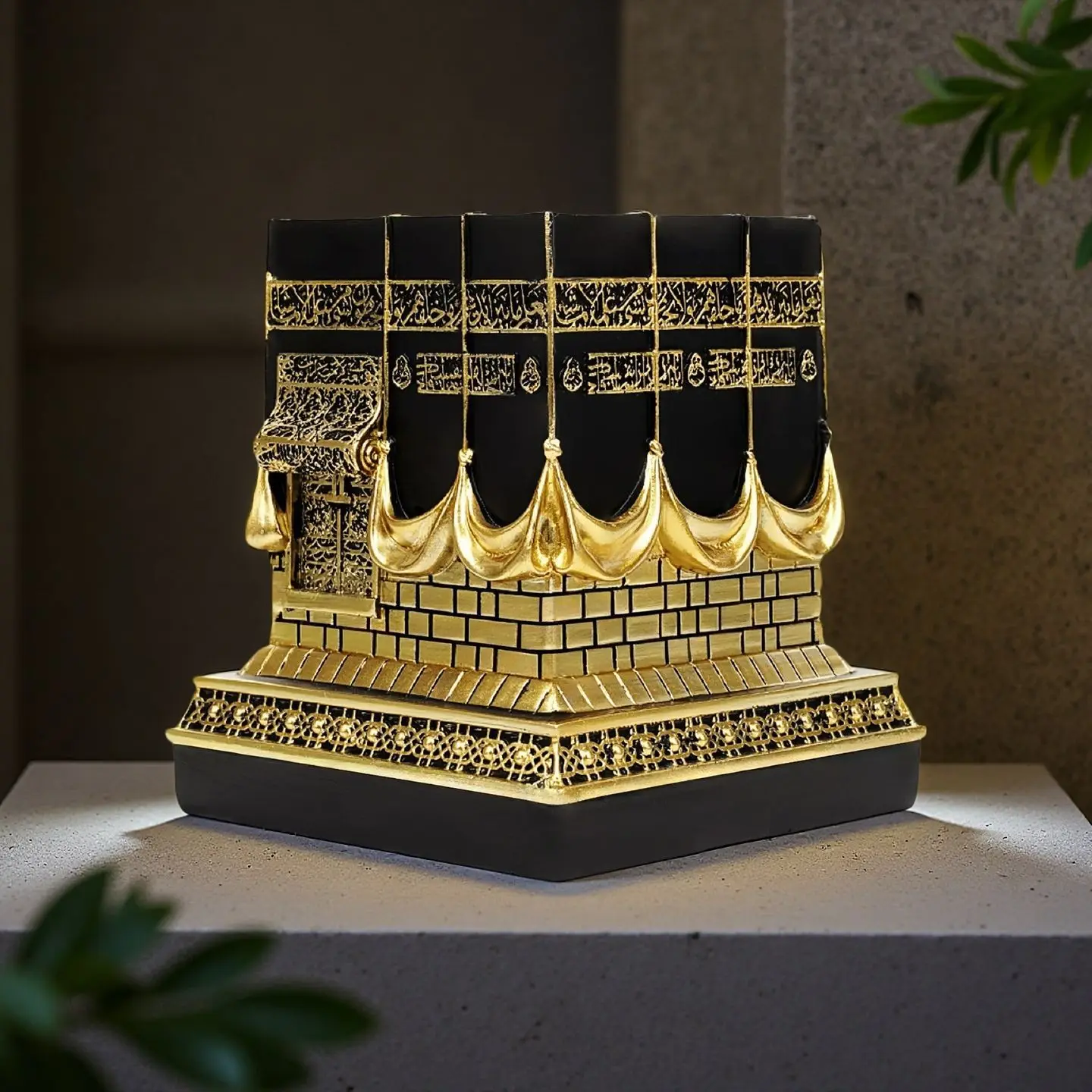 Kaaba Mecca Resin Statue Black Gold Holy Kaaba Miniature Tabletop Ornament Ramadan Eid Muslim Home Decor Gift