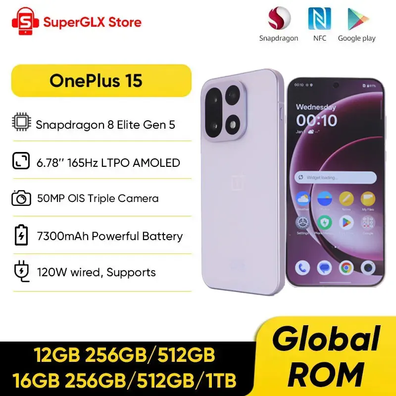 OnePlus 15 Unlocked 5G Smartphone Snapdragon 8 Elite Gen 5 6.78'' 165Hz High Refresh Rate Screen 7300mAh Battery 120W SUPERVOOC