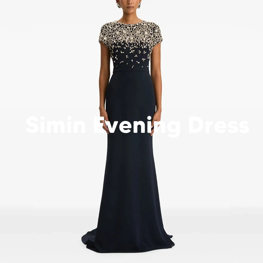 Simin – robe de soirée sirène pour femmes, personnalisée, col rond, perles, manches courtes, longueur au sol, robes de soirée élégantes, 2026