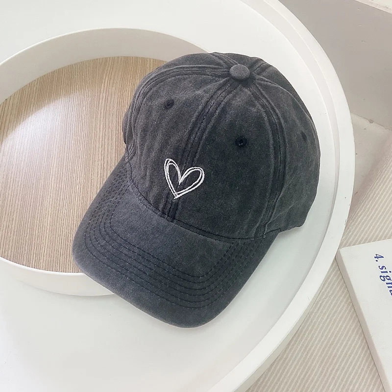 Children Baseball Cap Soft Cotton Washed Denim Sun Hat Kids Retro Heart-shaped Duck Tongue Hat Boys Girls Fashion Cowboy Cap