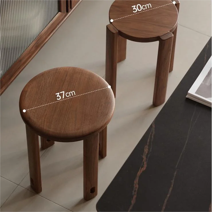 

#Stool Solid Wood Combination Black Walnut Wood Round Stool Living Room Space Saving