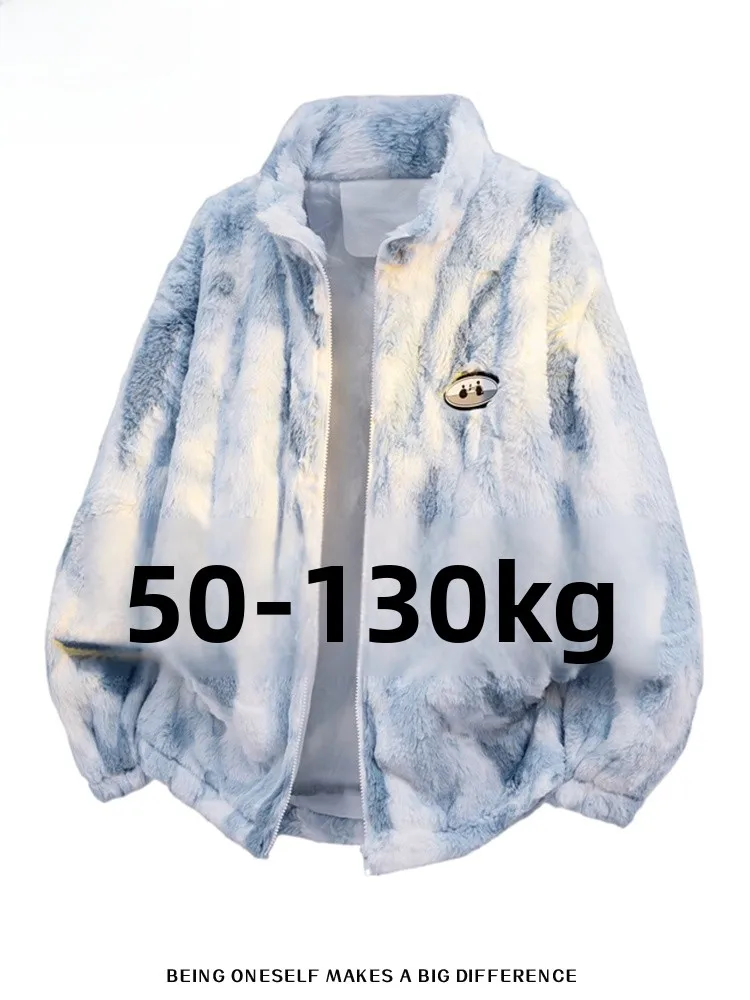 

Trendy Oversized adient Dyed Faux Rabbit Fur Jaet with Stand Collar And Zipper for Men Warm Fce Lined Windproof Casual...