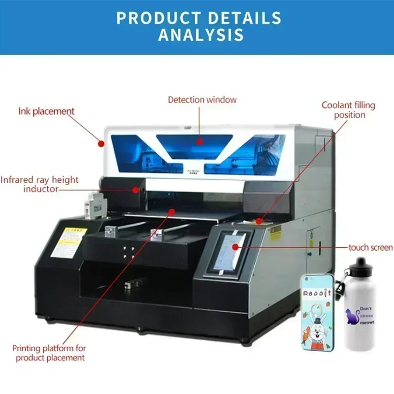 VEVOR A3 UV Flatbed Printer Sticker Label Printer Impresora A4 UV Printer Bottle Printing W/ Rotary For Phone Case Wood Acrylic