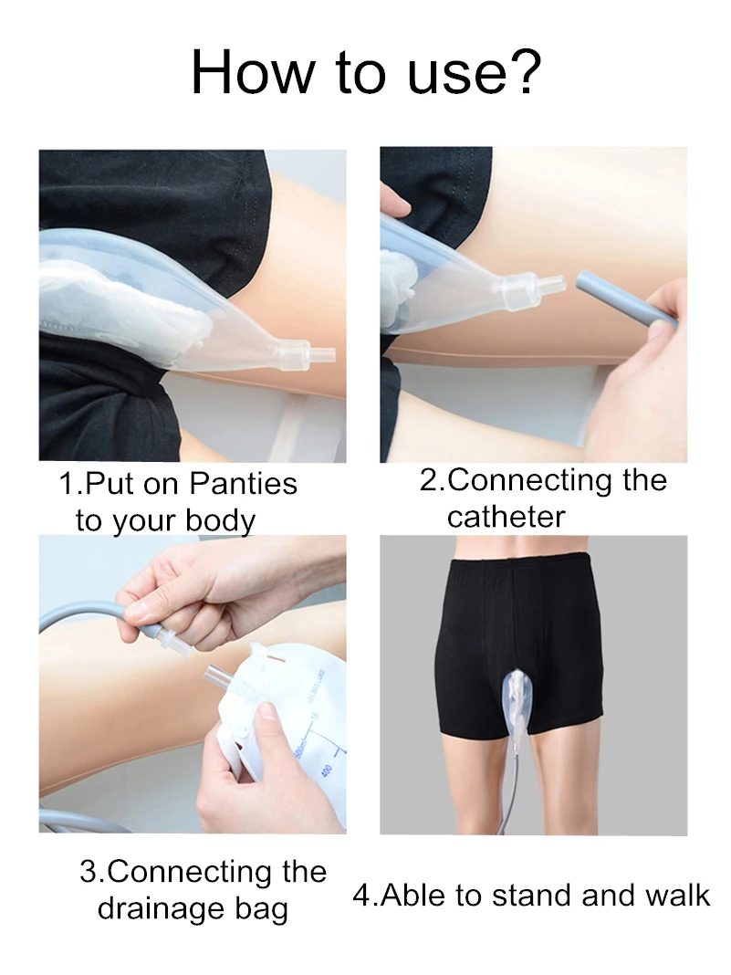 1Set Elderly Male Walking Urinary Bag Device Reusable Silicone Funnel Urine Collector With Detachable Panties Drainage Bag 500ML