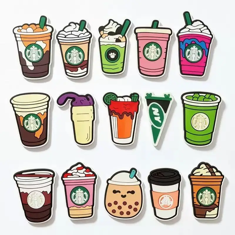 15-100Pcs Beverages Drink Cup Charms PVC Milk Tea Coffee Cup Shoe Decorations Clog Pins For Kids Party Gift