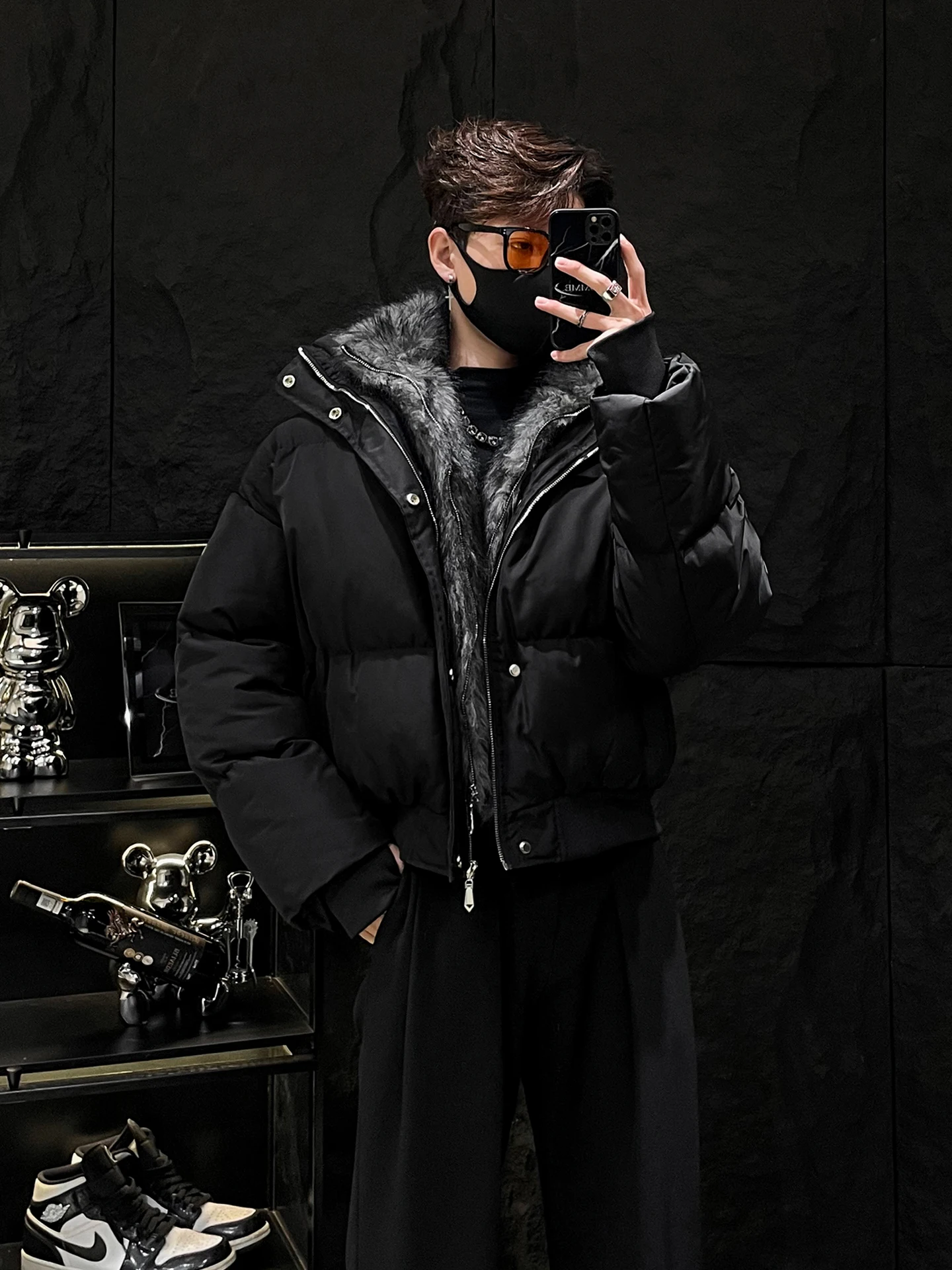 

HOMME Мужской свободный хлеб Sle ort Cotton Jaet Зимний теплый двухслойный воротник Multi-Material в стиле пэчворк Youth Faion