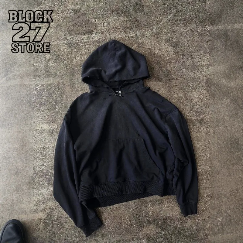 

Мужская толстовка с капюшоном в стиле Харадзюку, осень-зима, темная ретро, рваная толстовка с капюшоном, свободная посадка, уличная одежда, повседневная мода, стиль, новинка
