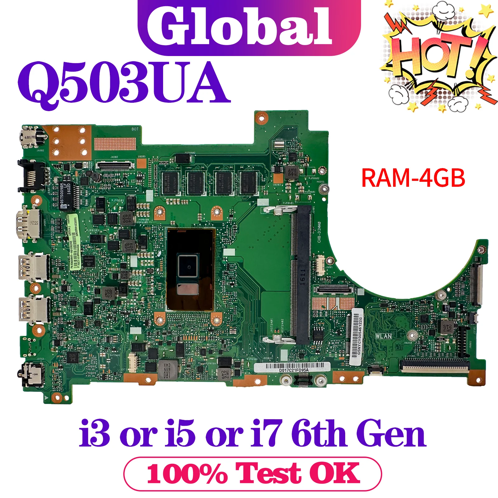 KEFU Q503UA Mainboard For ASUS Q503 N543UA N543U Q503U Laptop Motherboard i3 i5 i7 6th Gen RAM-4GB