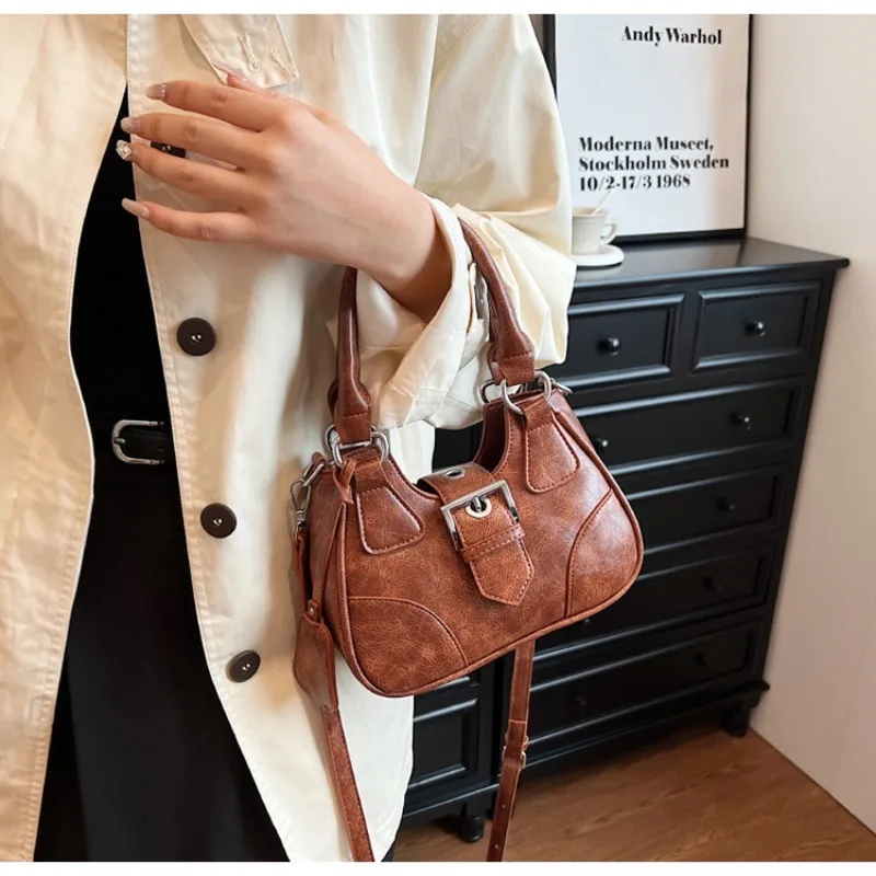 Vintage Solid Tote Hobos Shoulder Crossbody for Women Handbags Purse 2023 New Trendy Messenger Bag Satchel High Quality