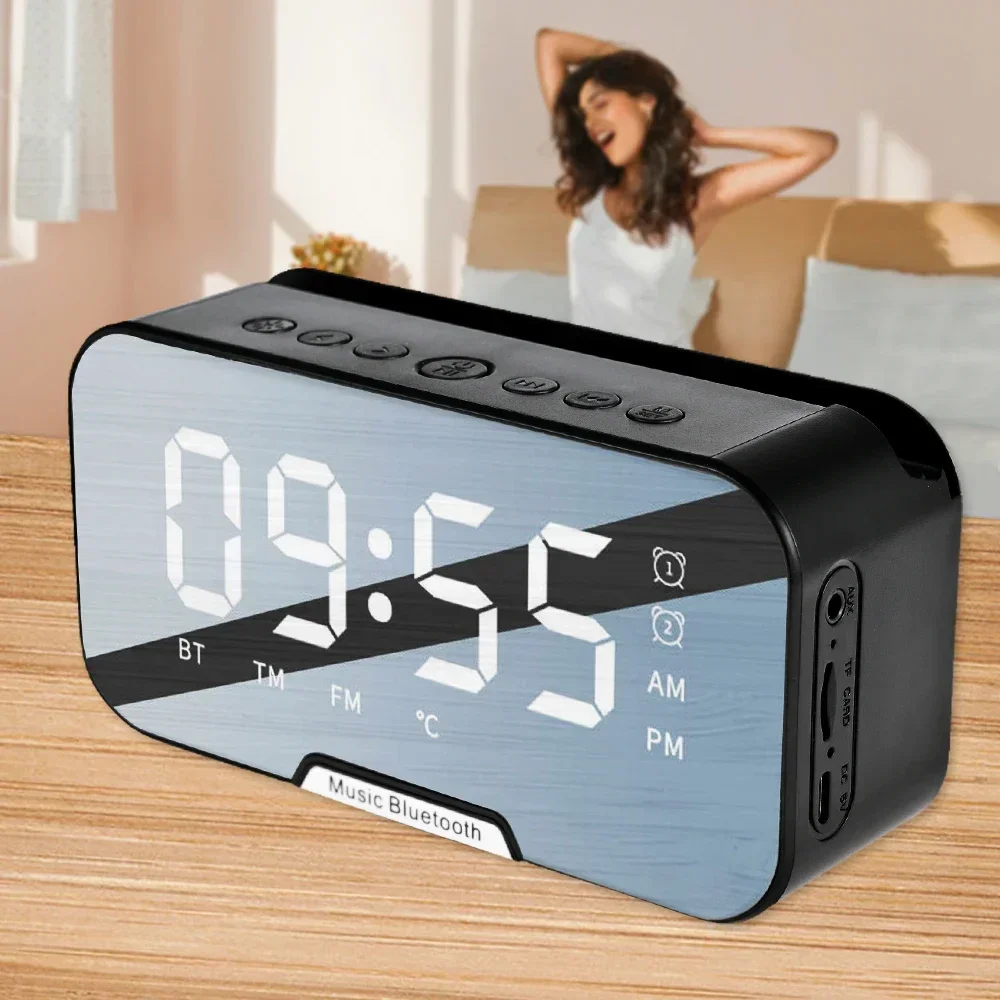 Portable Wireless Bluetooth Speaker Column Super Bass Stereo Subwoofer Handsfree Support TF AUX mirror Alarm Clock temperature