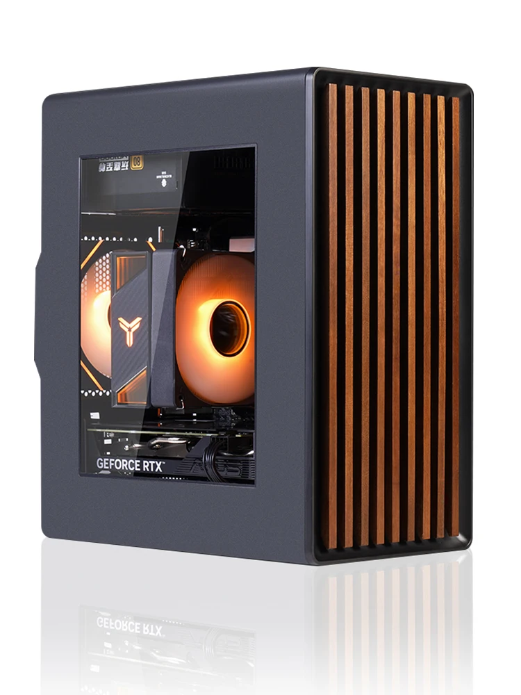 WJCOOLMAN Craftsman 3 MTAX/ITX pc-behuizing, glazen transparant paneel met houten strips, kasten voor gamers, desktop, zakelijke computerbehuizing - afbeelding 2