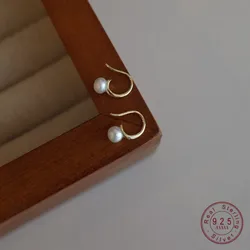 925 Sterling Silver Plated 14K Gold Shell Pearl Earrings for Women Korean Temperament Jewelry Accessories