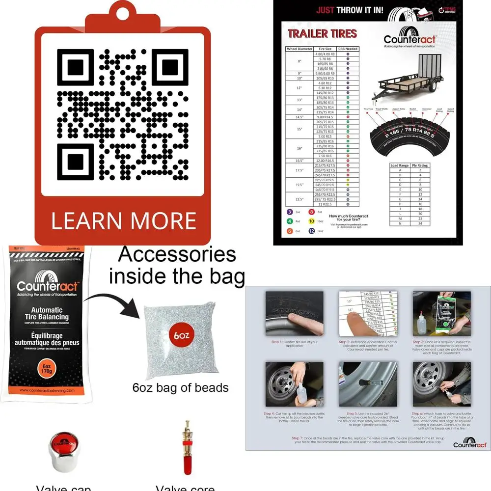 

Counteract DIYTK6-4 DIY Tire/Wheel Balancing Beads Kit – for All Trailers, Includes (4) 6oz Bead Bags, (4) Valve Caps & Cores, (