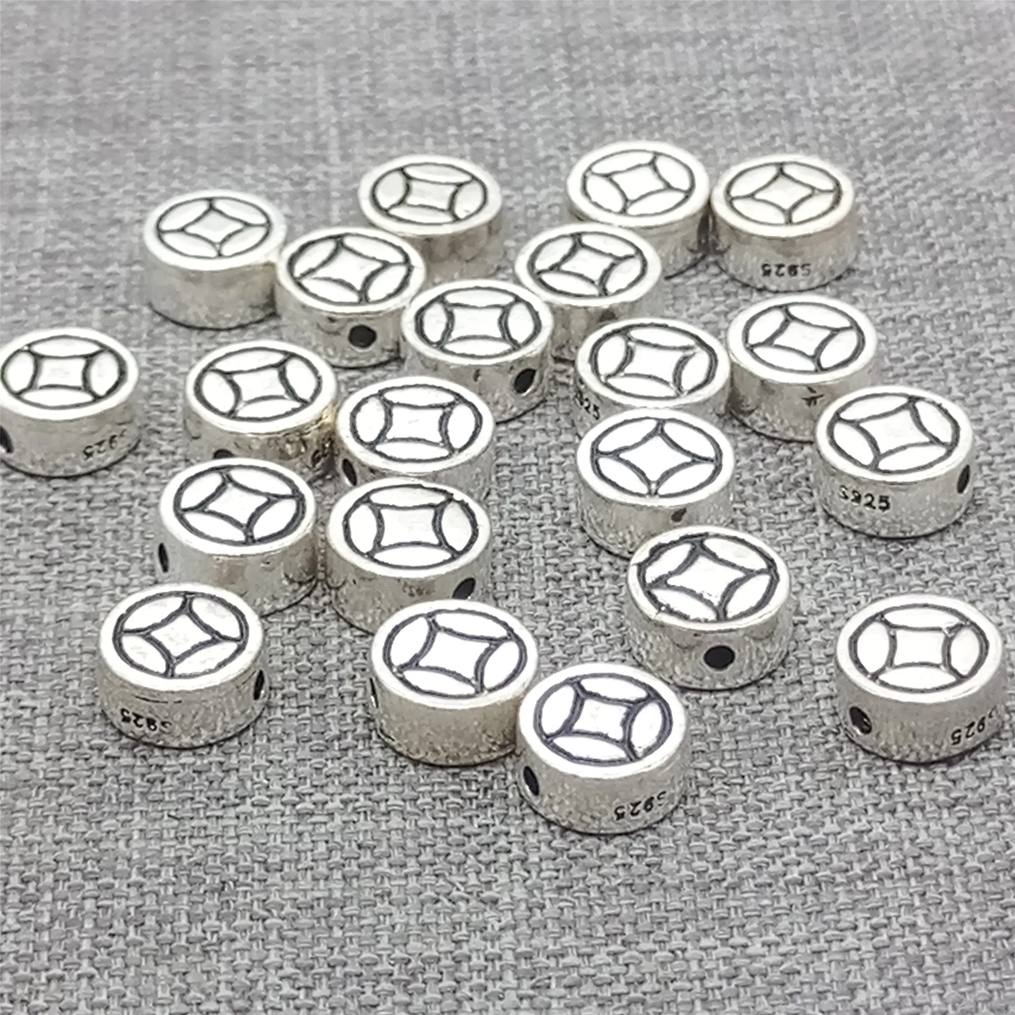 5 Pieces of 925 Sterling Silver Tiny Coin Beads 2-Sided Spacer for Bracelet Necklace