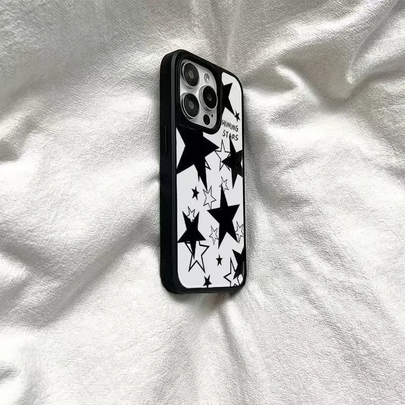 Ins Wind Cute Girl Full Screen Lovely Stars Simple Phone Case For iPhone 17 16 15 14 13 12 11 PRO MAX PLUS Y2K Minimalism Cover