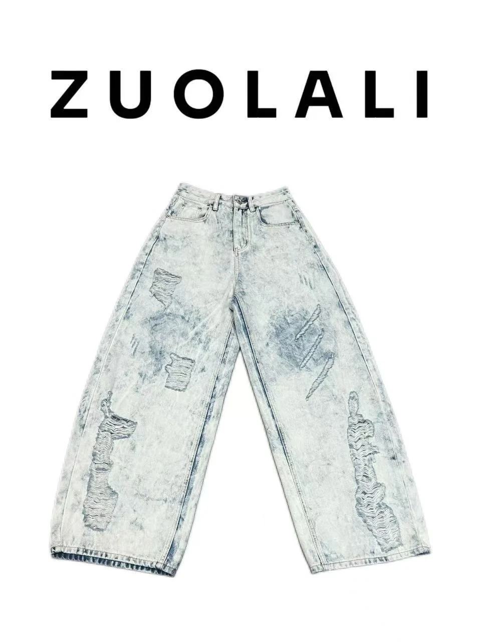 

Джинсы с высокой талией, широкими штанинами, дизайном с дырками и эффектом тай-дай, в повседневном стиле, удобные, дышащие, из синего хлопкового денима, для женщин.