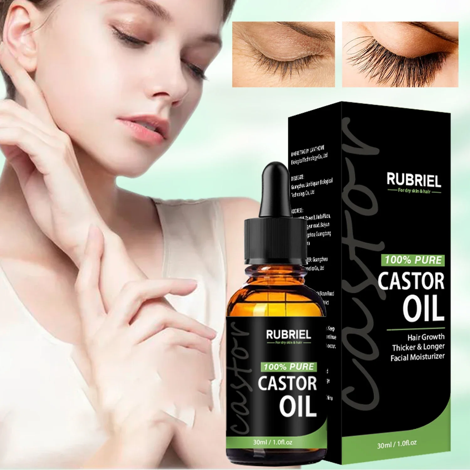 30ML Castor Oil 100% for Eyelash Hair Growth Essential Enhancer Oil Smooth Thick Eyelashes Grow Quickly Powders Growth Lash Lift