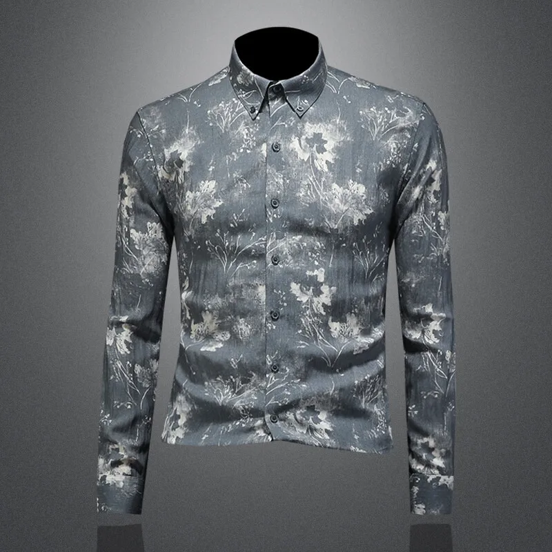 

Spring 2026 Men's Casual Long Sve Printed irt Large Size Floral Pattern Classic Sle Cotton Fabric Resistant to Deforma...