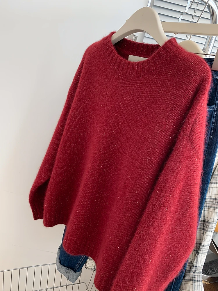 Autumn New Lazy Style Loose Sweater Women Round Neck Pullover Tops Leisure Versatile Solid Color Knitted Sweater