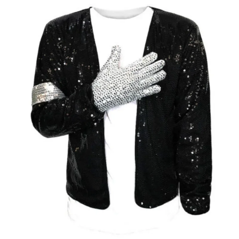 Coplay Michael Jackson Sequin Black Billie Jean Moonwalk Jacket and Glove for Impersonator Dress Up