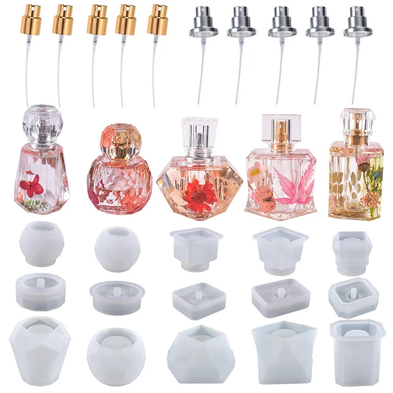 Various crystal surface irregular bottle with lid and mouth silicone mold epoxy resin essential oil perfume spray bottle