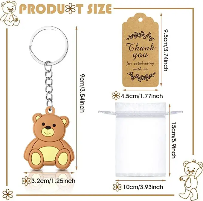 10/20 Stück Babyparty-Souvenirs, Geschenk-Bär-Schlüsselanhänger mit Organzabeutel, Dankeschön-Kraft-Tag für Gäste, Mädchen, Jungen, Geburtstagsparty-Versorgung – Detail 4