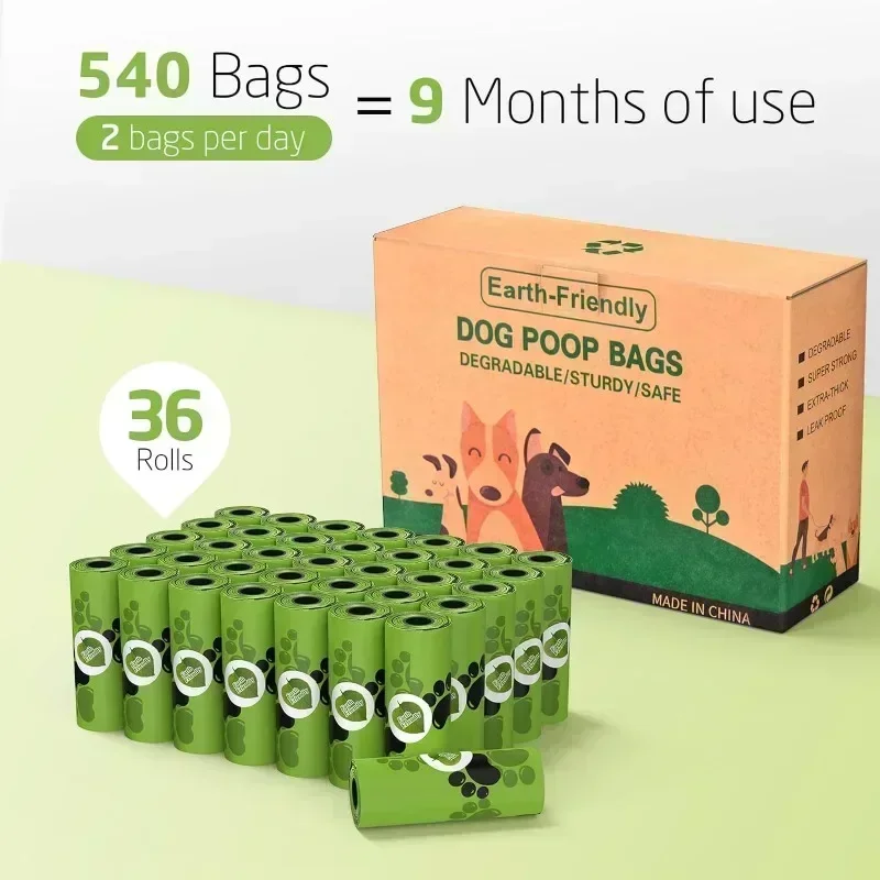 Biodegradable pet waste bags, larger, thicker, scented cat and dog poop bags, pet cleaning supplies