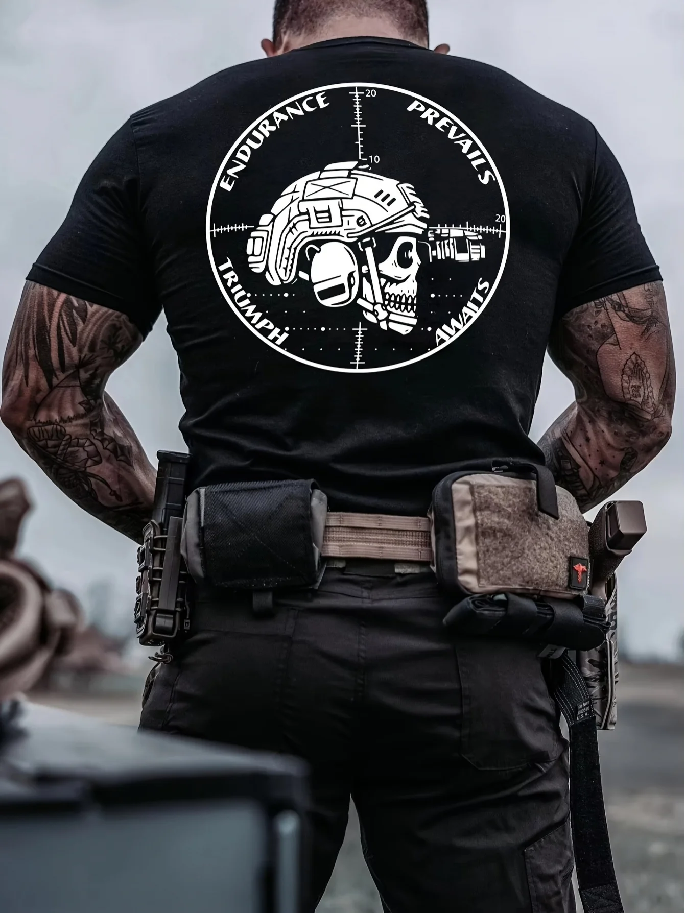 Men's Skeleton Gear Printed Tactical T-shirt - Breathable Top, Suitable for Outdoor, Gym and Other Scenarios - Tactical Clothing