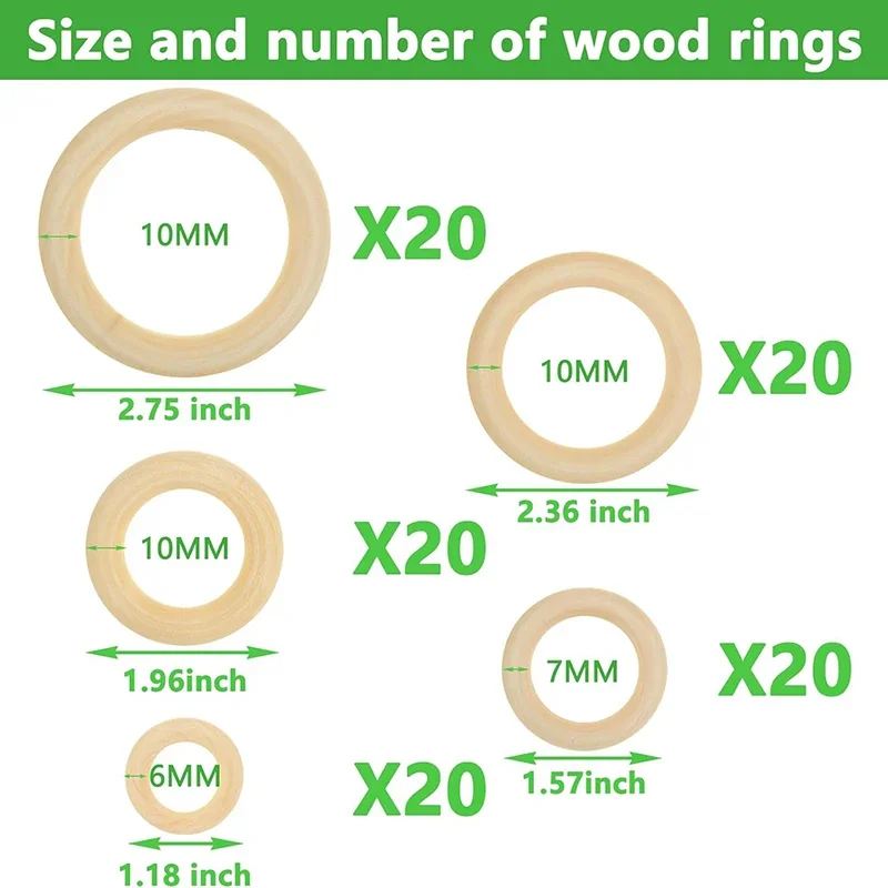 Circular Natural Wood Ring Unfinished Solid Wooden Home Decoration for DIY Gift Jewelry Making Ornament Wooden Hoop Accessories