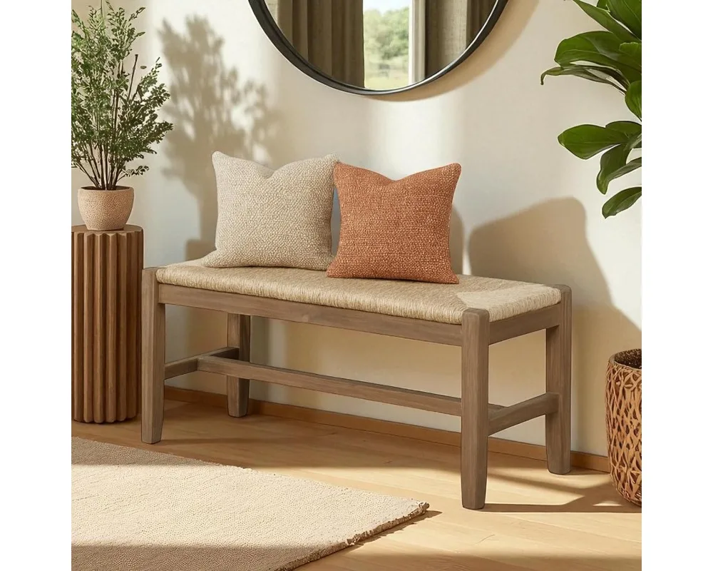 Banco de madera de 40" con asiento natural, estilo industrial rústico para decoración moderna del hogar