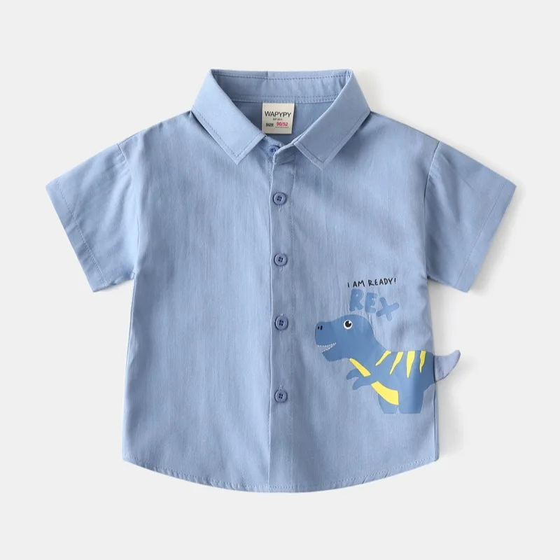 Summer Baby Clothes Toddler Boys Shirts with Collar Kids 2 to 3 4 5 6 7 Years Short Sleeve Cute Cotton Dinosaur Children's Tops