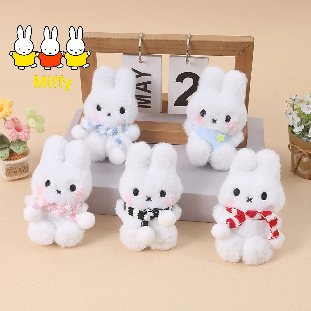 Kawaii Miffy Keychain Cute Cartoon Scarf Miffy Rabbit Squeaking Pendan Rabbit Plush Doll Figurine Gift