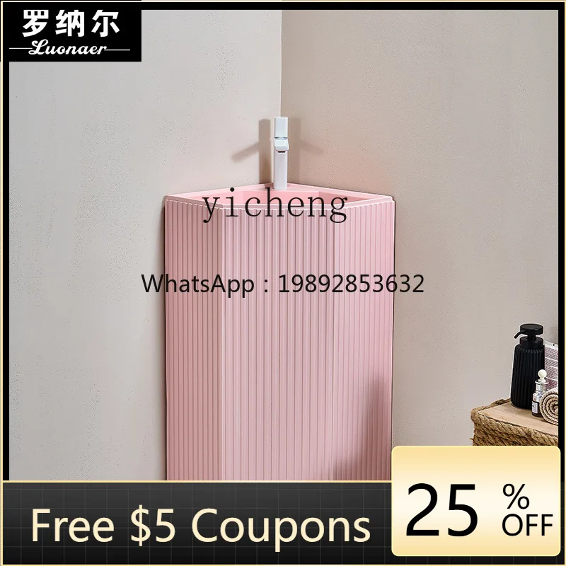 

J1 wind wall turn corner face wash table integrated floor wash basin triangular column basin