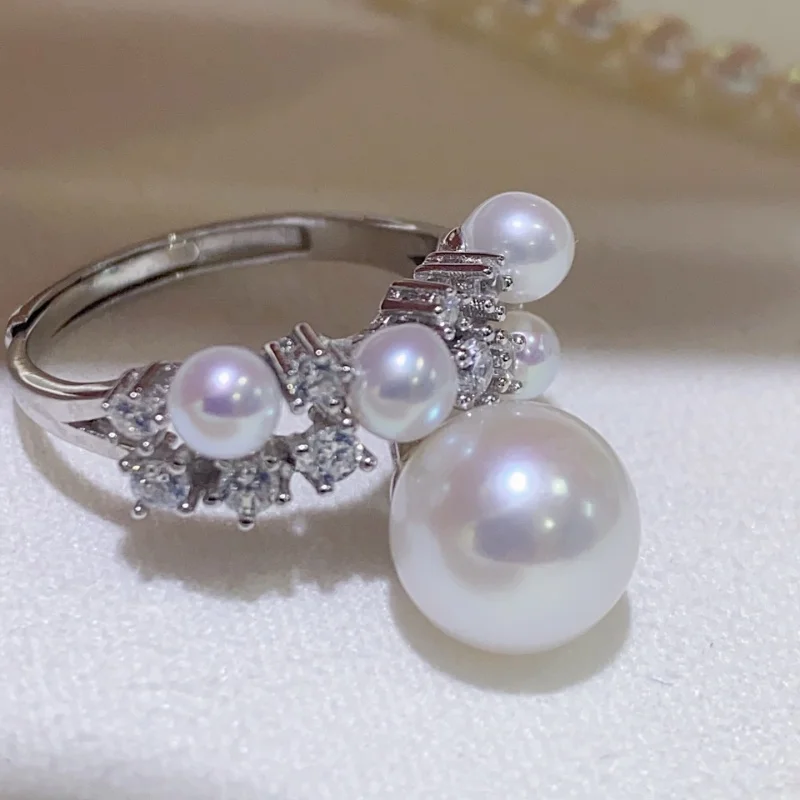

SGARIT Fashion 925 Sterling Silver Zircon Natural Freshwater Pearl Personality Ring High Quality Jewelry Gift For Women's
