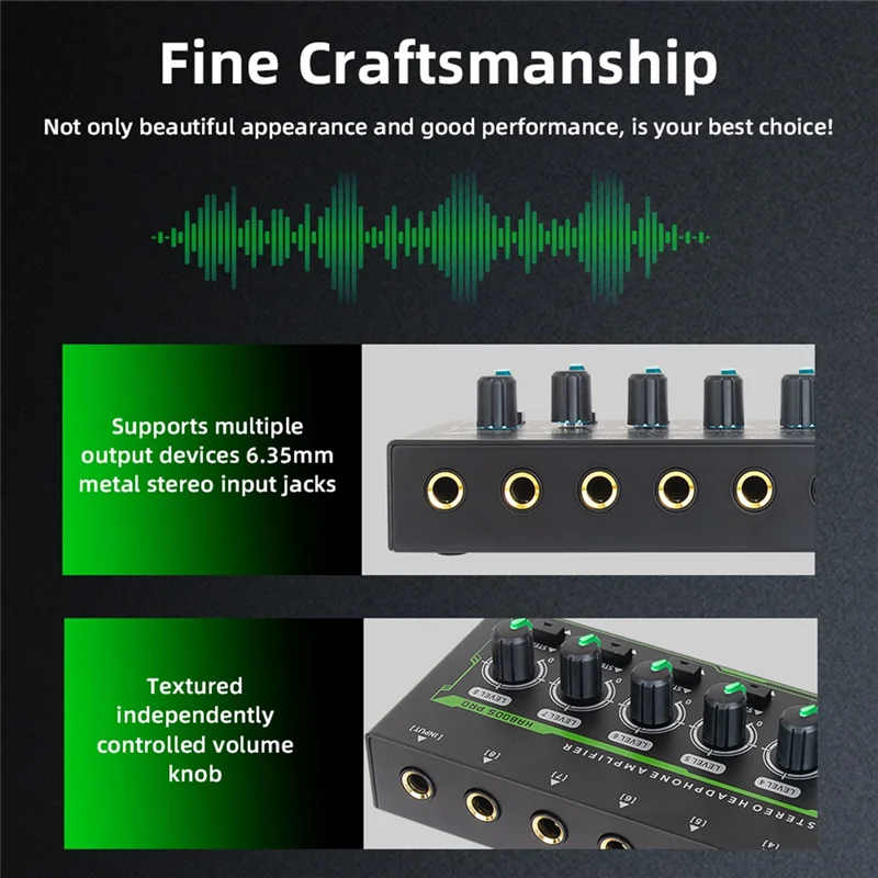 8-Kanal-Mini-Stereo-Kopfhörerverstärker HA800S PRO Ultrakompakter Audioverstärker mit Netzteil