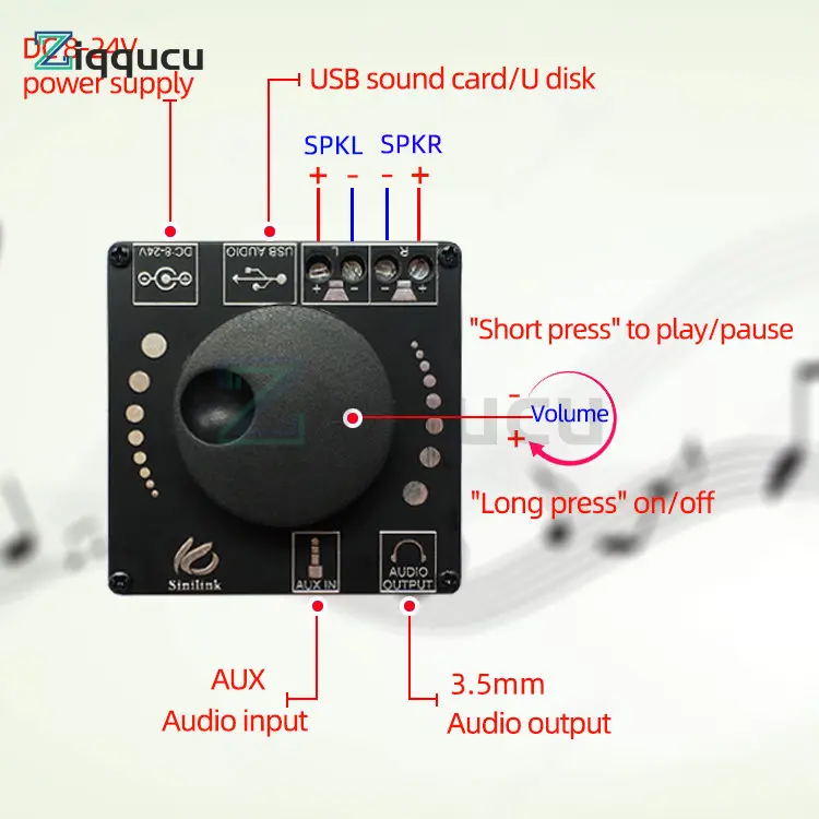 AP15H 20WX2 Bluetooth 5.0 Digital Audio Power Amplifier Board Module 12V 24V AUX USB Sound Card APP Control AMP Amplificador