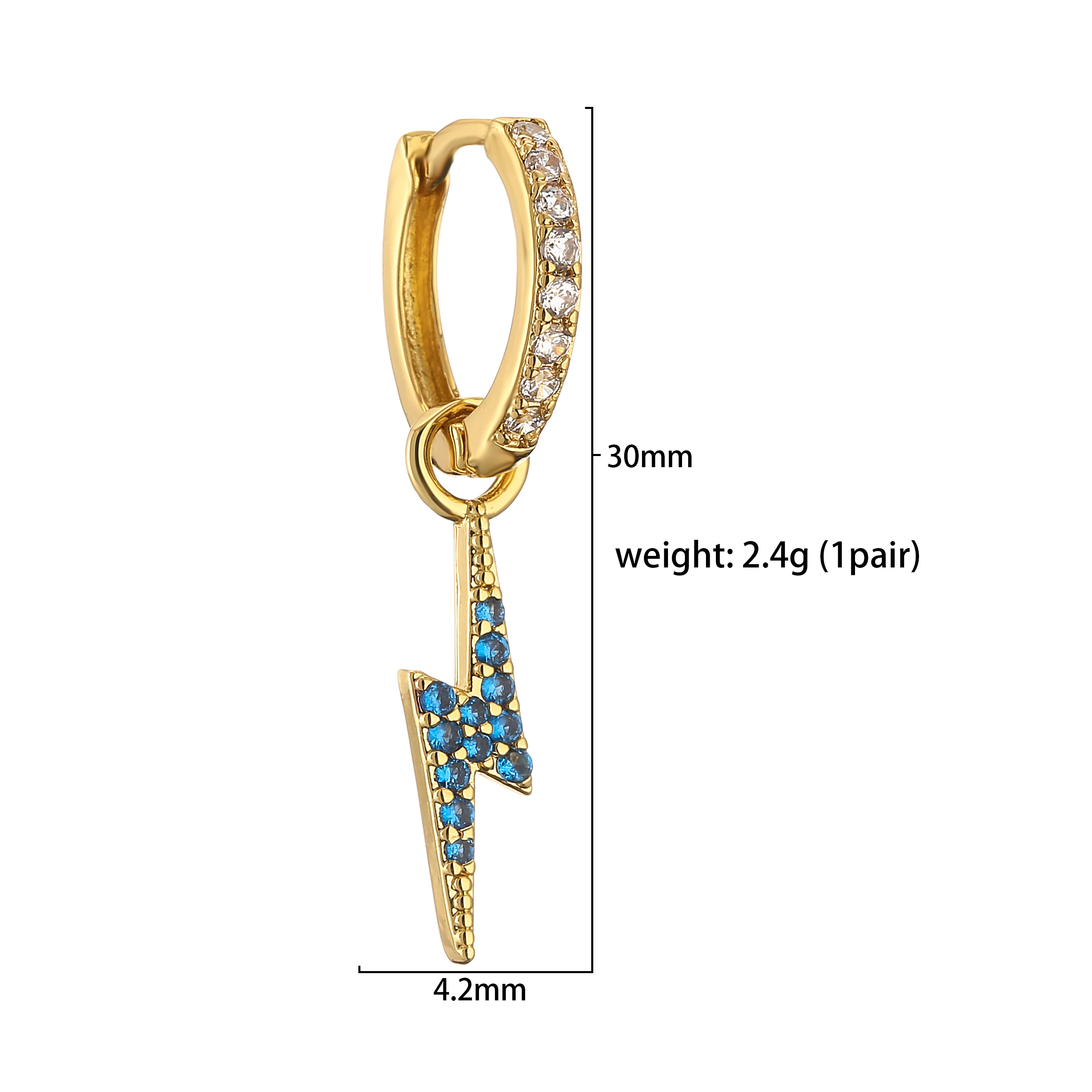 18K Gold Plated Brass New Design CZ Zircon Small Hoops Earrings for Women Lightning cross moon Huggie Fashion Jewelry